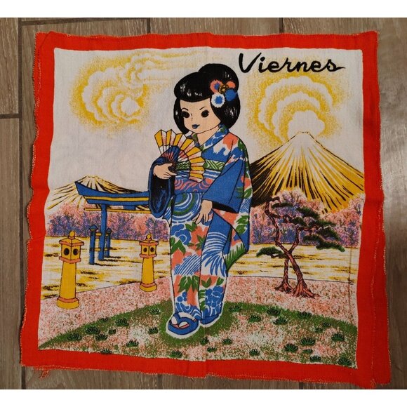 6 Vtg. Spanish Days of the Week Large Cloth Napkins Dutch Hawaii Chinese Kitsch - Picture 5 of 6